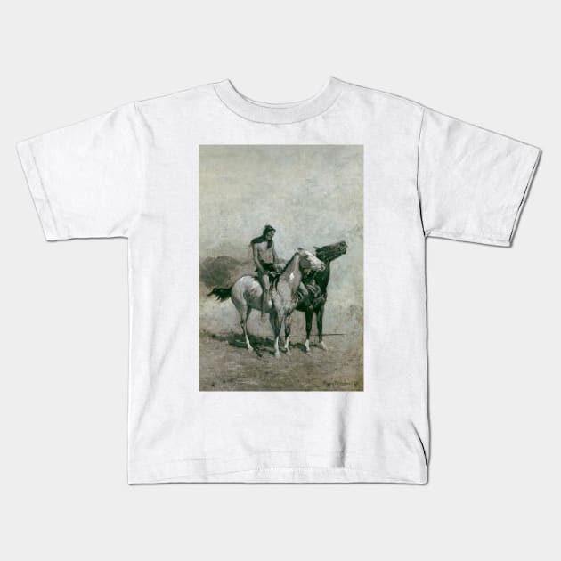 The Fire-Eater Slung His Victim Across His Pony by Frederic Remington Kids T-Shirt by Classic Art Stall